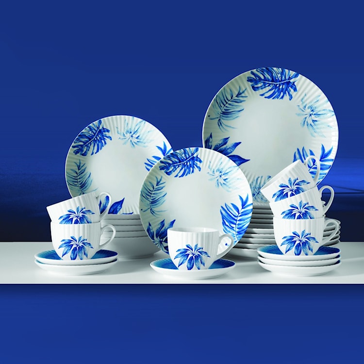 Serwis obiadowy porcelanowy dla 6 os. Daisy biało-niebieski  - zdjęcie 2