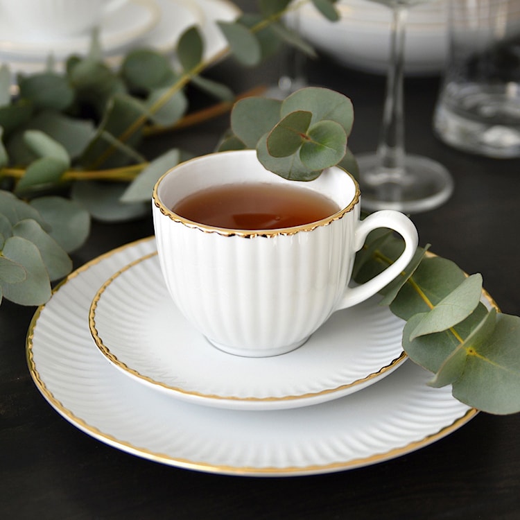Serwis obiadowy porcelanowy dla 6 os. Daisy biało-złoty  - zdjęcie 3