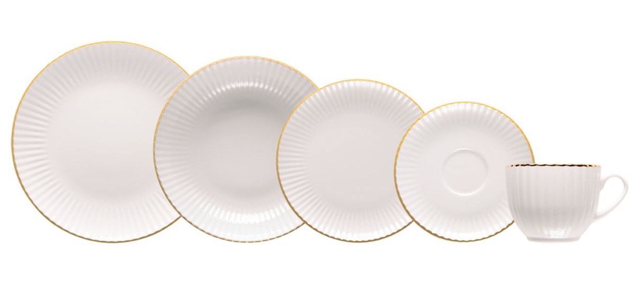 Serwis obiadowy porcelanowy dla 6 os. Daisy biało-złoty 