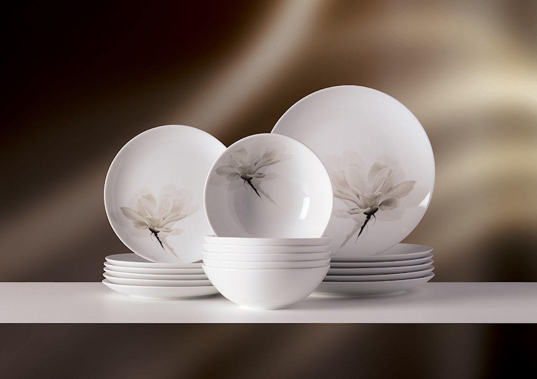 Zestaw talerzy porcelanowych dla 6 os. Magnolia białe  - zdjęcie 4