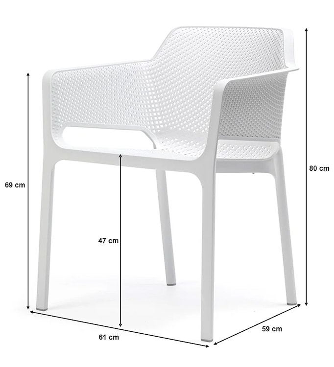 Zestaw balkonowy okrągły stół Spritz 60 cm i 2 krzesła Net Nardi z certyfikowanego tworzywa biały  - zdjęcie 6