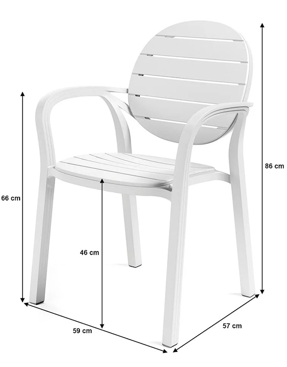 Zestaw balkonowy okrągły stół Step 60 cm i 2 krzesła z podłokietnikami Palma Nardi z certyfikowanego tworzywa biały  - zdjęcie 5