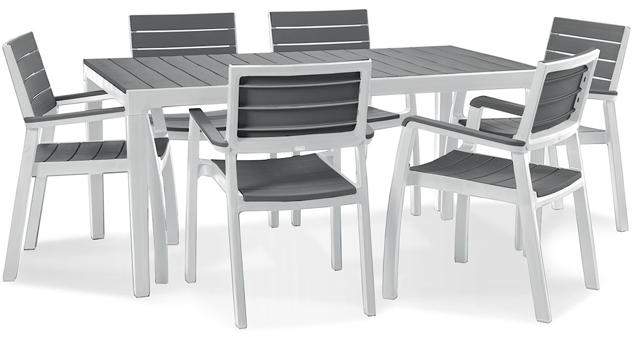 Zestaw ogrodowy Harmony Keter sześcioosobowy stół i krzesła szaro-biały