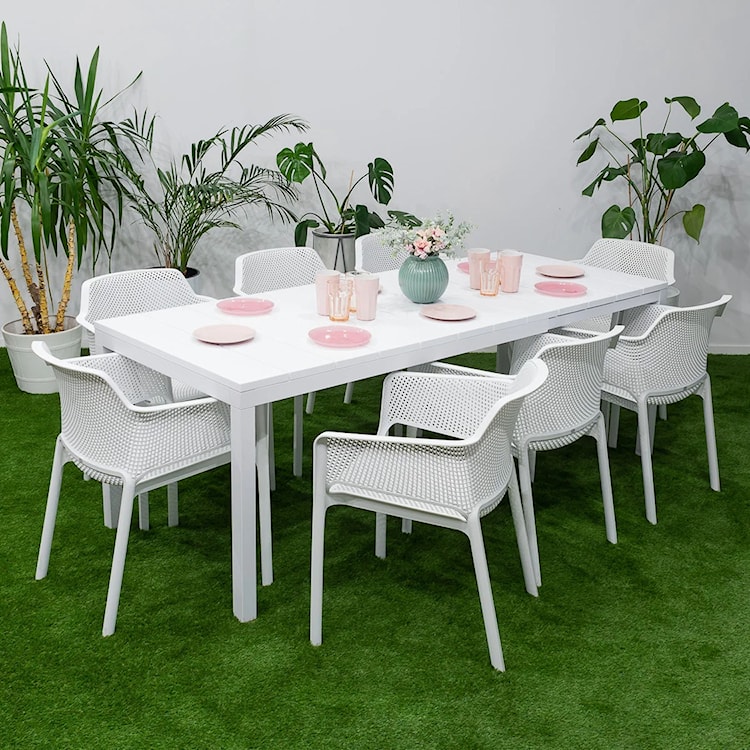 Zestaw ogrodowy rozkładany stół Rio 140-210x85 cm i 6 krzeseł Net Nardi z certyfikowanego tworzywa biały  - zdjęcie 2