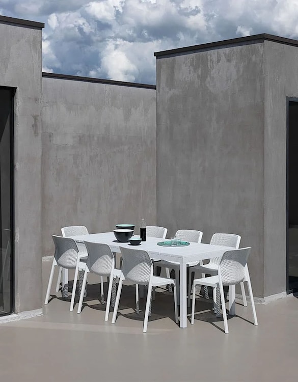 Zestaw ogrodowy rozkładany stół Rio 140-210x85 cm i 6 krzeseł Net Nardi z certyfikowanego tworzywa biały  - zdjęcie 3