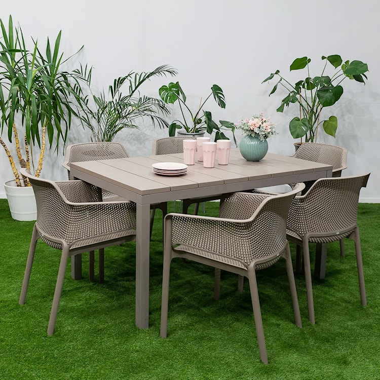 Zestaw ogrodowy rozkładany stół Rio 140-210x85 cm i 6 krzeseł Net Nardi z certyfikowanego tworzywa brązowy  - zdjęcie 2