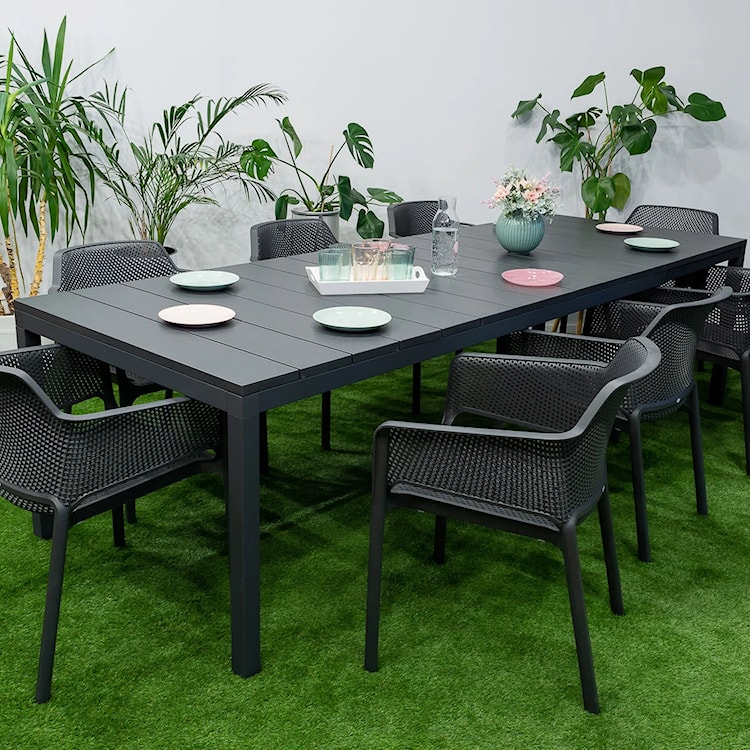 Zestaw ogrodowy rozkładany stół Rio 210-280x100 cm i 10 krzeseł Net Nardi z certyfikowanego tworzywa antracytowy  - zdjęcie 2