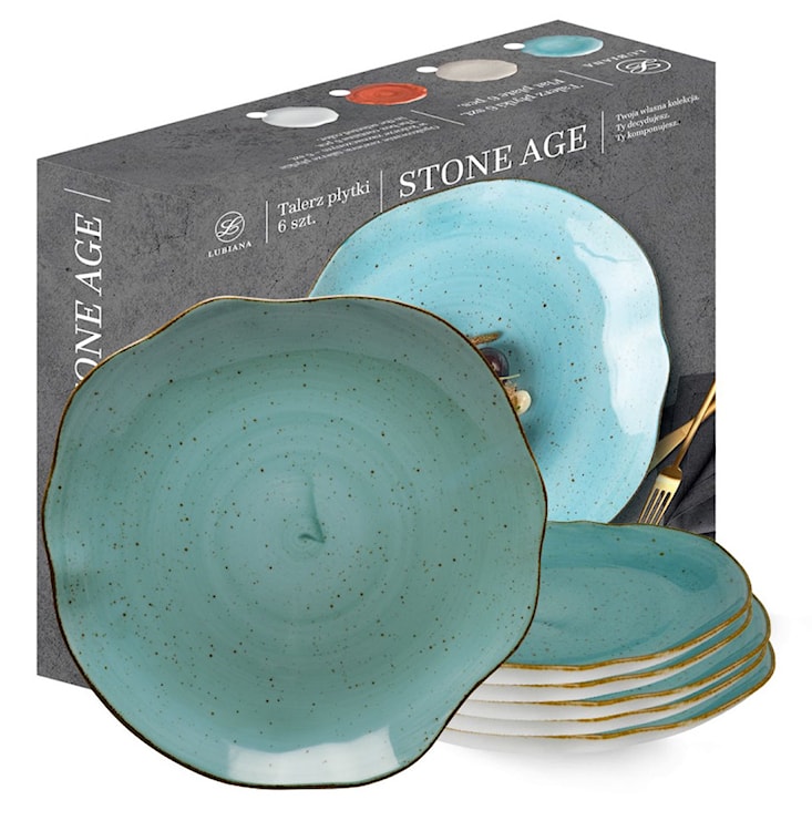 Zestaw 6 talerzy płytkich porcelanowych Stone Age 28 cm morski 