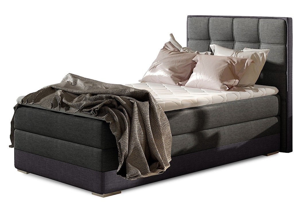 Łóżko kontynentalne Yassan 90x200 cm jednoosobowe z pojemnikiem jasnoszare / szare plecionka lewostronne 