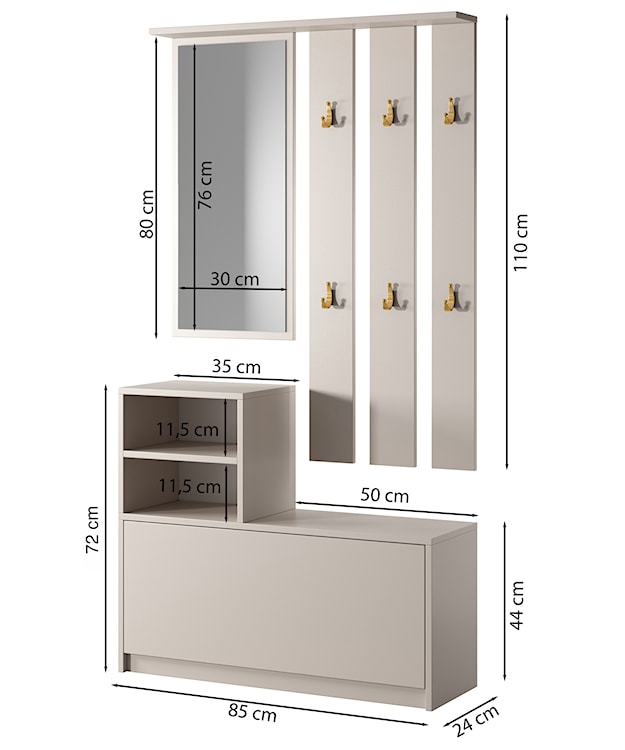 Zestaw do przedpokoju Yesfir z szafką na buty i wieszakami 85 cm kaszmir  - zdjęcie 7