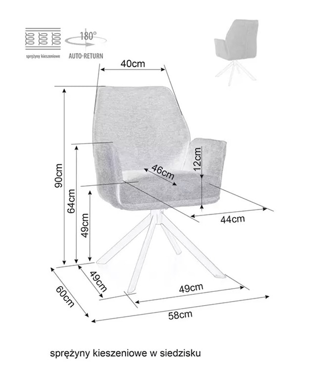 Krzesło tapicerowane Hugo obrotowe szare  - zdjęcie 5