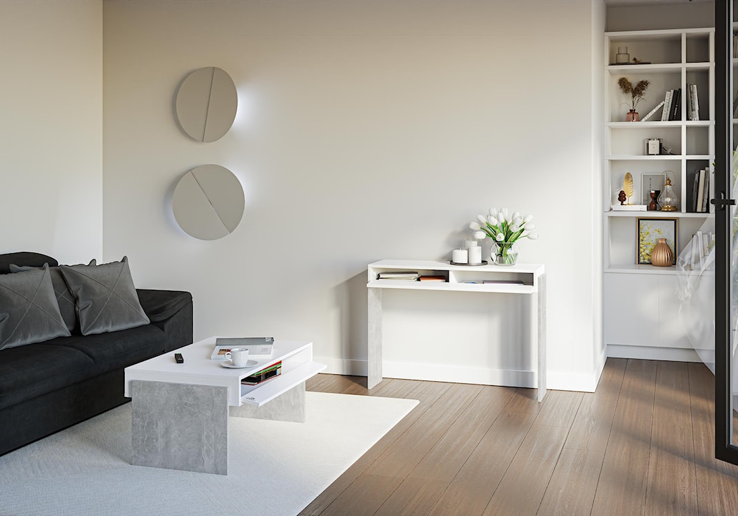 Konsola Whitieves 110x35 cm biała-beton  - zdjęcie 7