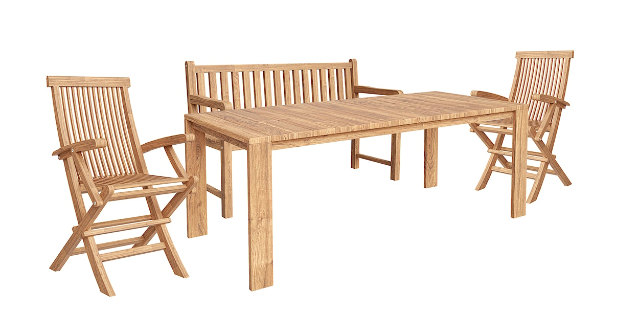 Zestaw mebli ogrodowych ze stołem Haphorts, ławką Givelity i dwoma krzesłami Blearty drewno tekowe