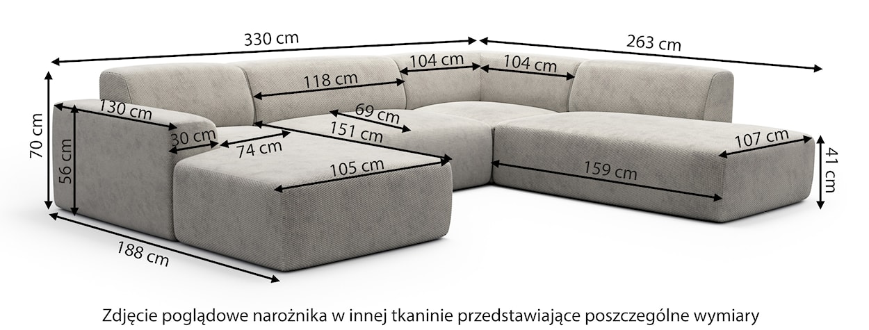 Narożnik modułowy Terrafino U-kształtny z oparciem po lewej stronie granatowy w tkaninie hydrofobowej  - zdjęcie 3