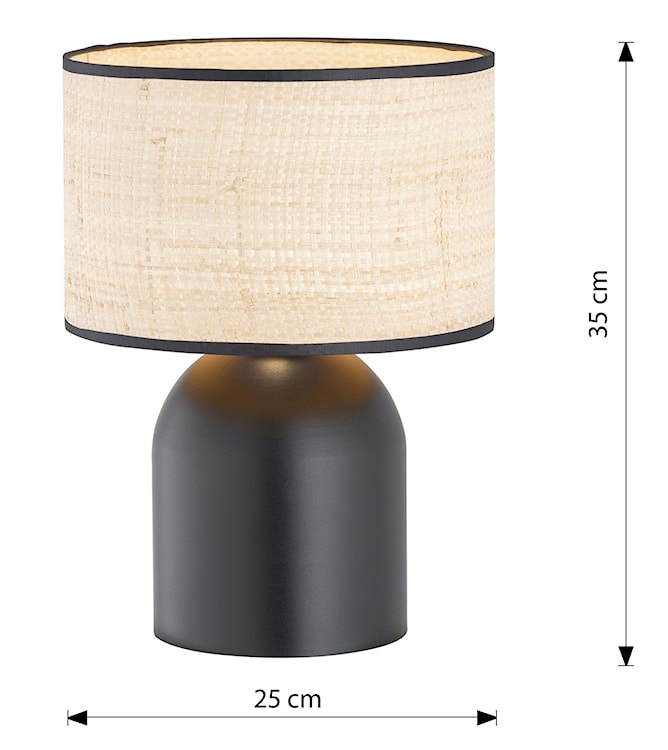 Lampka nocna Zingic 35 cm czarna z rattanowym abażurem  - zdjęcie 6