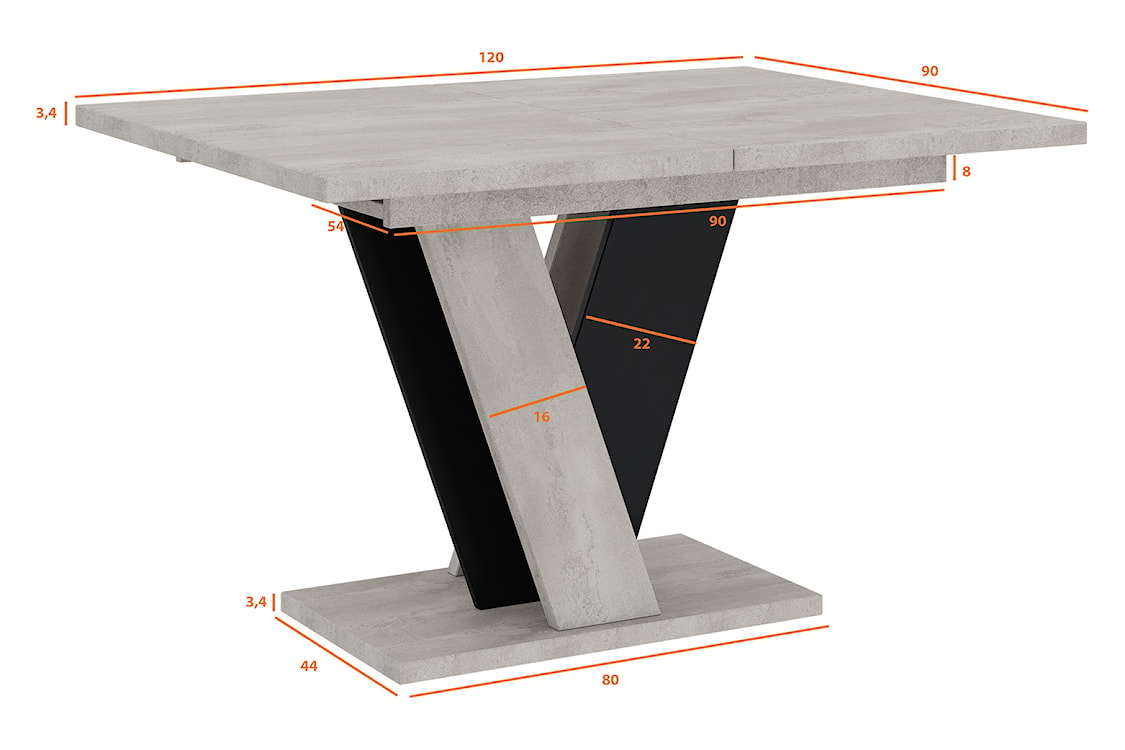 Stół rozkładany Viney 120-160x90 cm beton/czarny  - zdjęcie 9