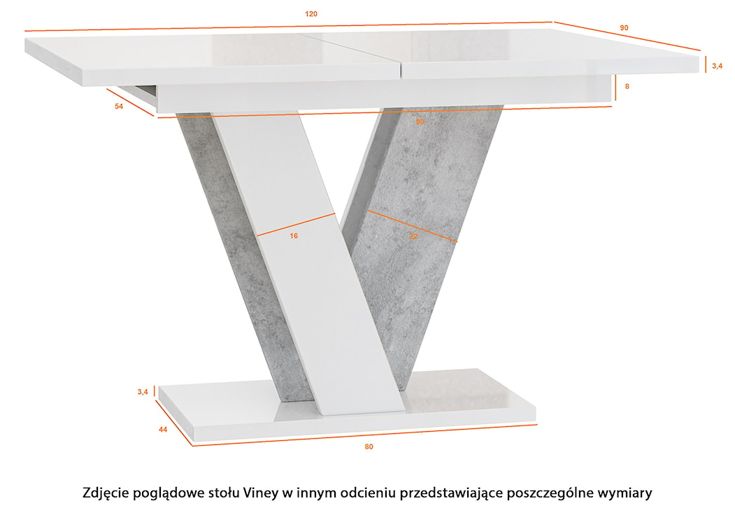Stół rozkładany Viney 120-160x90 cm czarny połysk/beton  - zdjęcie 11