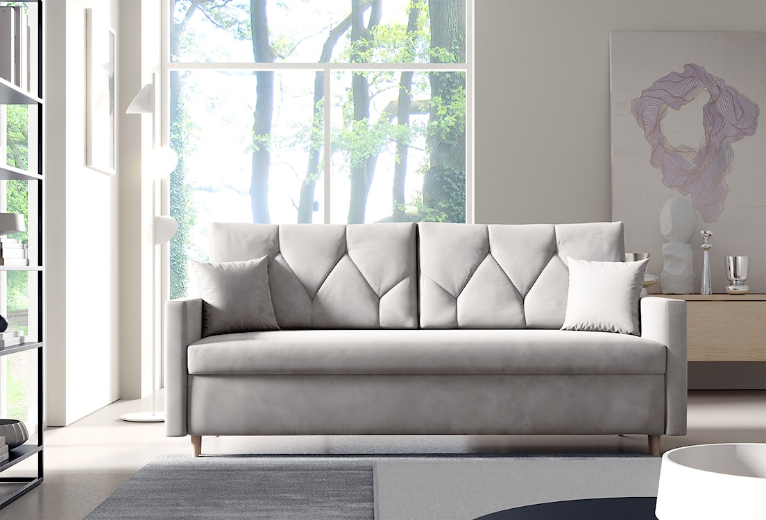 Kanapa rozkładana Zorra z pojemnikiem na pościel szarobeżowa welur  - zdjęcie 2