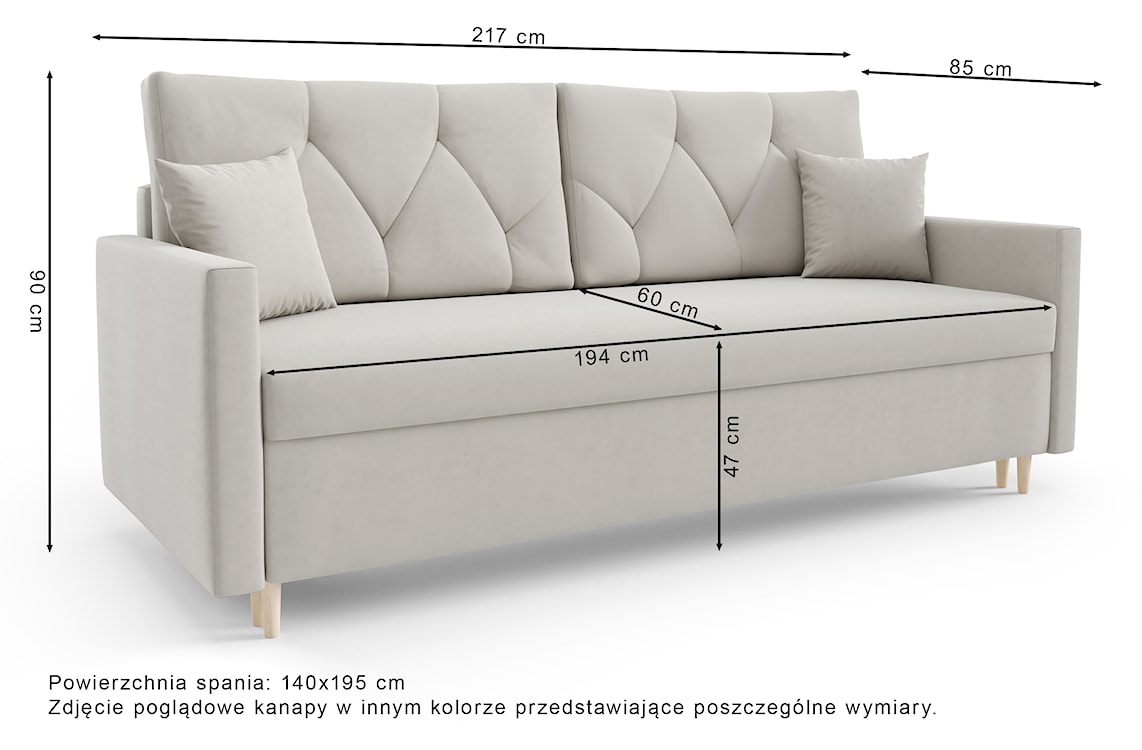 Kanapa rozkładana Zorra z pojemnikiem na pościel jasnoszara welur  - zdjęcie 8