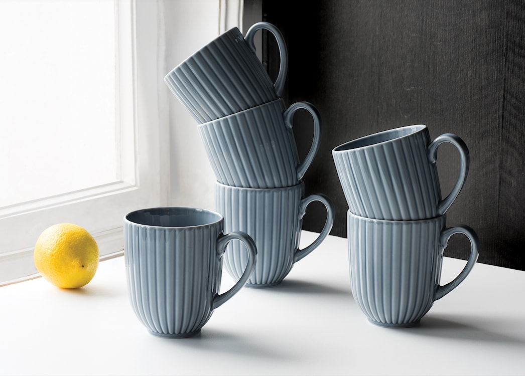 Zestaw 6 kubków porcelanowych Daisy 350 ml szaroniebieski  - zdjęcie 2