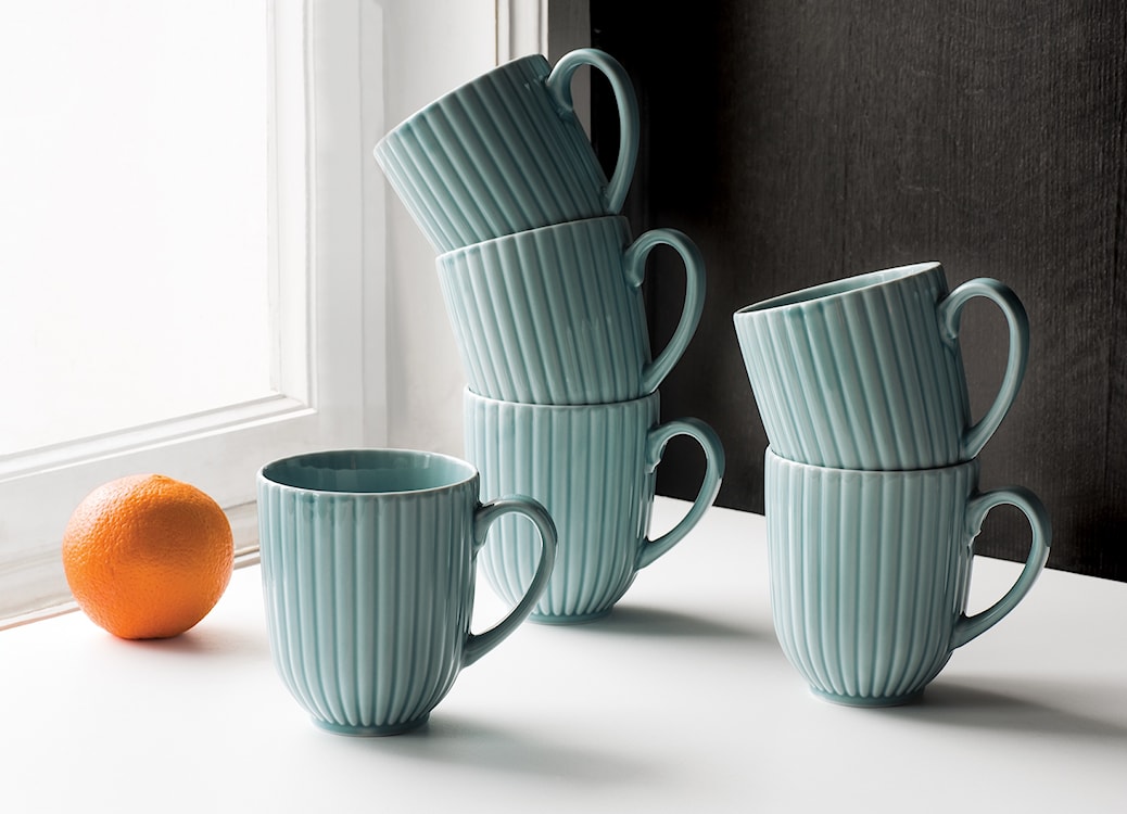 Zestaw 6 kubków porcelanowych Daisy 350 ml turkusowy  - zdjęcie 2