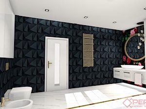 Elegancka łazienka z tapetą - Średnia bez okna z lustrem z marmurową podłogą z punktowym oświetleniem łazienka, styl glamour - zdjęcie od PERFECTSALON