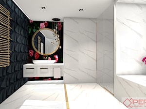 Elegancka łazienka z tapetą - Średnia bez okna z lustrem z punktowym oświetleniem łazienka, styl glamour - zdjęcie od PERFECTSALON