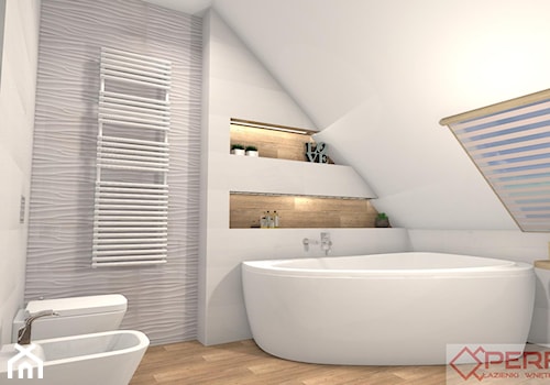 Łazienka na poddaszu - Średnia na poddaszu łazienka z oknem, styl skandynawski - zdjęcie od PERFECTSALON