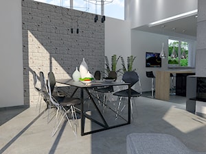 Projekt wnętrz w budynku jednorodzinnym - Duża biała szara jadalnia w salonie, styl industrialny - zdjęcie od DORA-design Projektowanie wnętrz Szczecin
