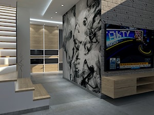 Projekt wnętrz w budynku jednorodzinnym - Mały szary salon, styl industrialny - zdjęcie od DORA-design Projektowanie wnętrz Szczecin