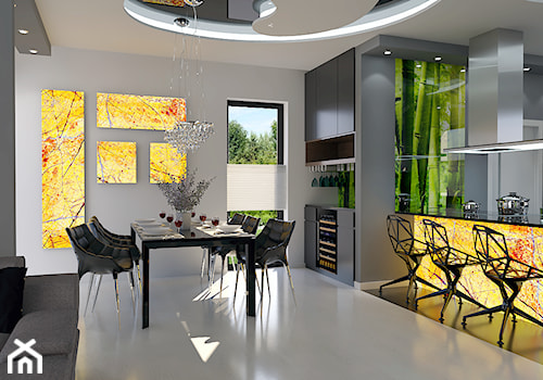 Projekt wnętrz w domu jednorodzinnym Szczecin - Duża biała szara jadalnia w salonie, styl nowoczesny - zdjęcie od DORA-design Projektowanie wnętrz Szczecin