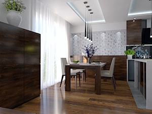 Projekt wnętrz w mieszkaniu Szczecin - Średnia biała jadalnia w kuchni, styl nowoczesny - zdjęcie od DORA-design Projektowanie wnętrz Szczecin