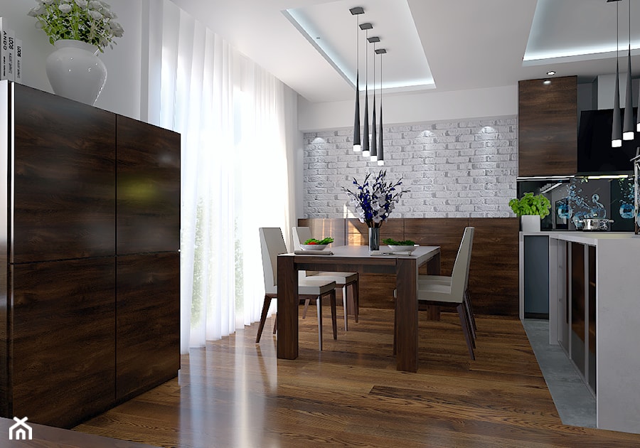 Projekt wnętrz w mieszkaniu Szczecin - Średnia biała jadalnia w kuchni, styl nowoczesny - zdjęcie od DORA-design Projektowanie wnętrz Szczecin