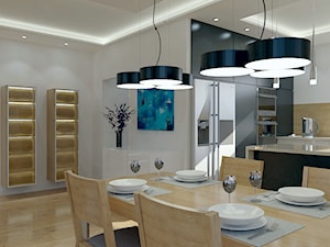 Projekt wnętrz w domu jednorodzinnym - Średnia otwarta z kamiennym blatem biała z zabudowaną lodówką kuchnia w kształcie litery g z oknem, styl nowoczesny - zdjęcie od DORA-design Projektowanie wnętrz Szczecin