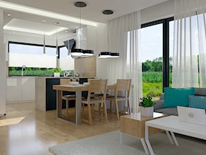 Projekt wnętrz w domu jednorodzinnym - Średnia biała jadalnia w salonie w kuchni, styl nowoczesny - zdjęcie od DORA-design Projektowanie wnętrz Szczecin