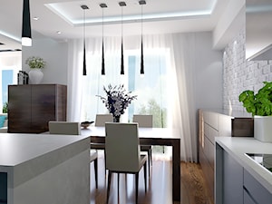 Projekt wnętrz w mieszkaniu Szczecin - Średnia biała jadalnia jako osobne pomieszczenie, styl nowoczesny - zdjęcie od DORA-design Projektowanie wnętrz Szczecin