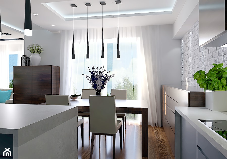 Projekt wnętrz w mieszkaniu Szczecin - Średnia biała jadalnia jako osobne pomieszczenie, styl nowoczesny - zdjęcie od DORA-design Projektowanie wnętrz Szczecin