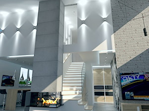 Projekt wnętrz w budynku jednorodzinnym - Duży szary salon z jadalnią, styl industrialny - zdjęcie od DORA-design Projektowanie wnętrz Szczecin