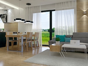 Projekt wnętrz w domu jednorodzinnym - Mały szary salon z kuchnią z jadalnią, styl nowoczesny - zdjęcie od DORA-design Projektowanie wnętrz Szczecin