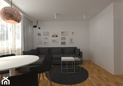 mieszkanie grodzisk mazowiecki 40 m2 - Średni biały salon z jadalnią, styl nowoczesny - zdjęcie od noobo studio