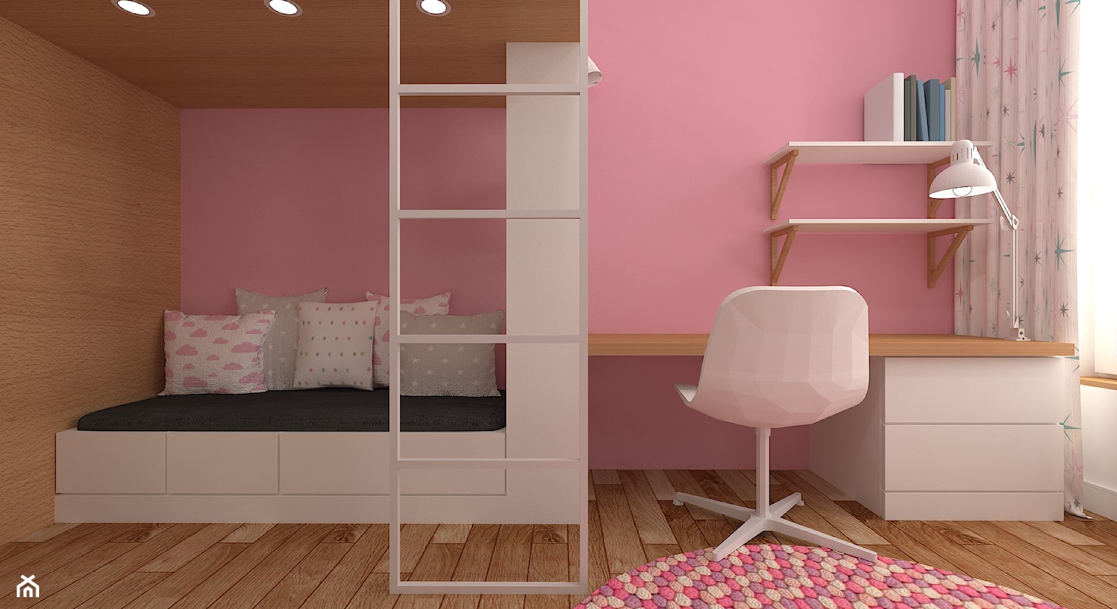 mieszkanie grodzisk mazowiecki 80 m2 - Mały różowy z panelami tapicerowanymi pokój dziecka dla dziec ... - zdjęcie od noobo studio - Homebook