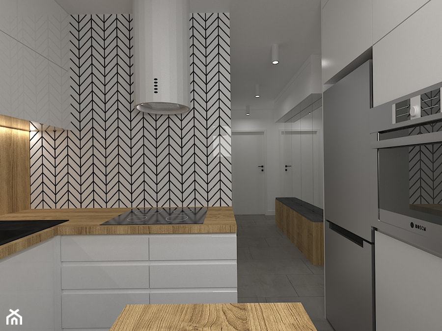 mieszkanie grodzisk mazowiecki 40 m2 - Średnia otwarta z zabudowaną lodówką z podblatowym zlewozmywakiem kuchnia w kształcie litery g, styl nowoczesny - zdjęcie od noobo studio