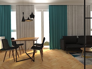 mieszkanie grodzisk mazowiecki - Średni biały salon z jadalnią z tarasem / balkonem, styl skandynawski - zdjęcie od noobo studio