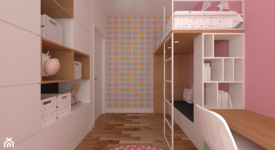 mieszkanie grodzisk mazowiecki 80 m2 - Mały biały różowy niebieski żółty pokój dziecka dla dziecka dla dziewczynki, styl skandynawski - zdjęcie od noobo studio