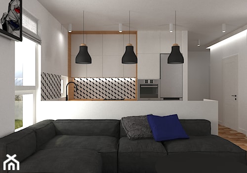 mieszkanie grodzisk mazowiecki 80 m2 - Średnia otwarta z salonem szara z zabudowaną lodówką kuchnia w kształcie litery u, styl nowoczesny - zdjęcie od noobo studio