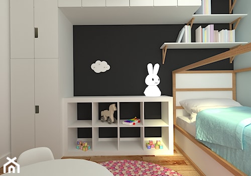 mieszkanie grodzisk mazowiecki 80 m2 - Średni biały czarny niebieski pokój dziecka dla dziecka dla dziewczynki, styl skandynawski - zdjęcie od noobo studio