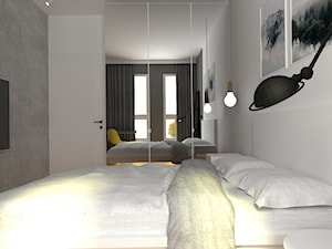 mieszkanie grodzisk mazowiecki - Mała biała szara z biurkiem sypialnia, styl skandynawski - zdjęcie od noobo studio