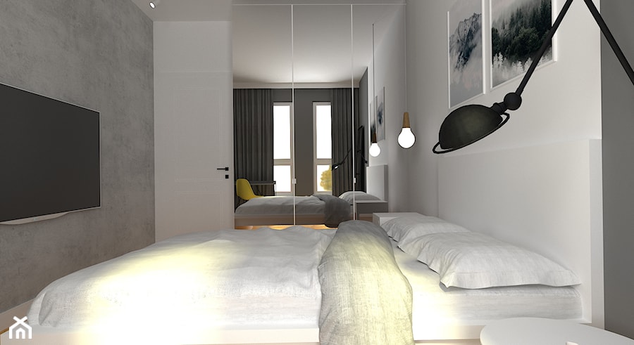 mieszkanie grodzisk mazowiecki - Mała biała szara z biurkiem sypialnia, styl skandynawski - zdjęcie od noobo studio