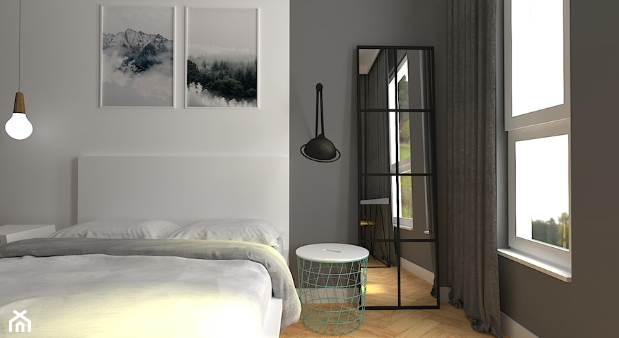 mieszkanie grodzisk mazowiecki - Mała biała czarna sypialnia, styl skandynawski - zdjęcie od noobo studio
