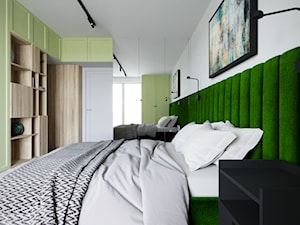 mieszkanie Warszawa Włochy - Średnia biała zielona z szafkami nocnymi zielony sypialnia, styl nowoczesny - zdjęcie od noobo studio